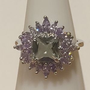 *BP #2153 Mint Spinel/Amethyst (lab) Rhodium Size 6 Ring BRAND NEW